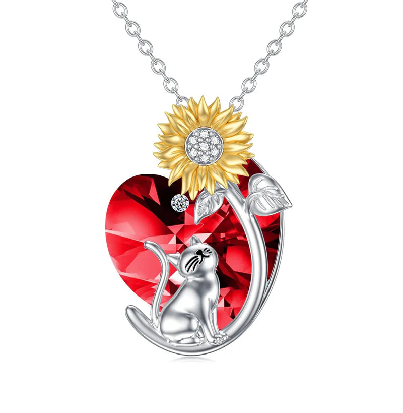 Sterling Silver Crystal Birthstone Cat Necklace