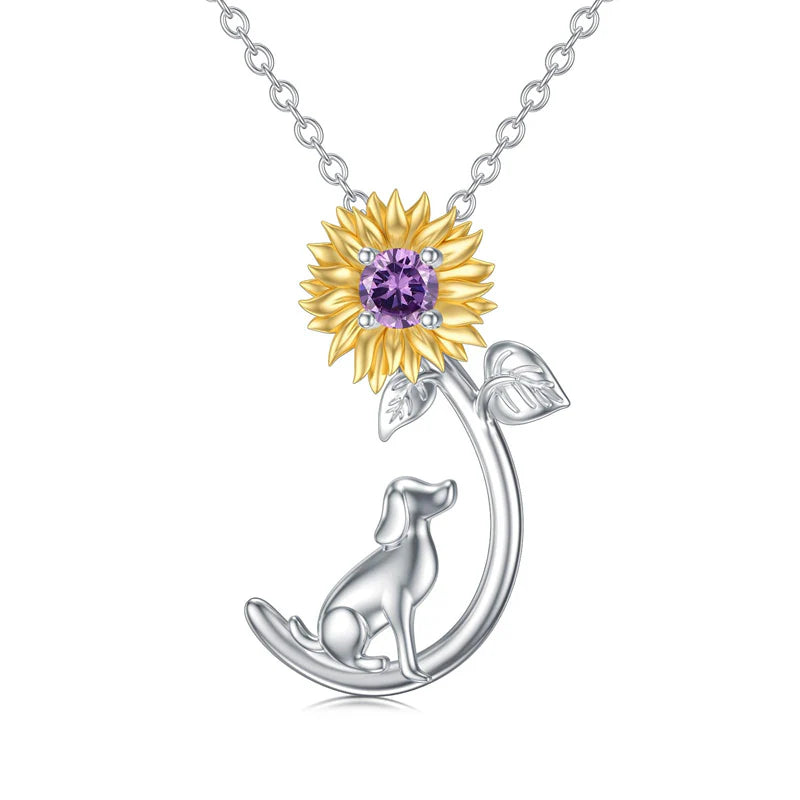 Sterling Silver Crystal Birthstone Dog Necklace